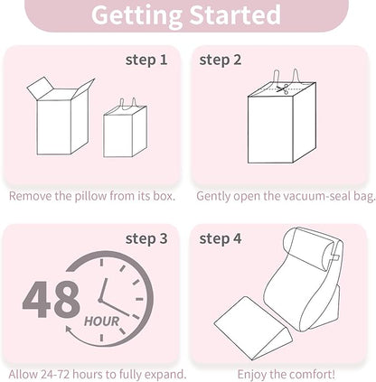 4PCS Orthopedic Bed Wedge Pillow Set for Post Surgery & Pain Relief, Adjustable Wedge Pillow for Back, Acid Reflux,Sitting up in Bed,Recovery, Snoring, Body Pillow for Sleeping (White/Pink)