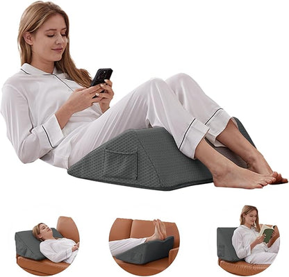 Bedluxe Knee Wedge Pillow - Memory Foam Leg Support for Sleeping, Post Surgery Triangle Pillow Wedge, Leg Elevation, Knees Hip Back Pain Relief (23.6 x 26 x 10, Extra Large, Black)
