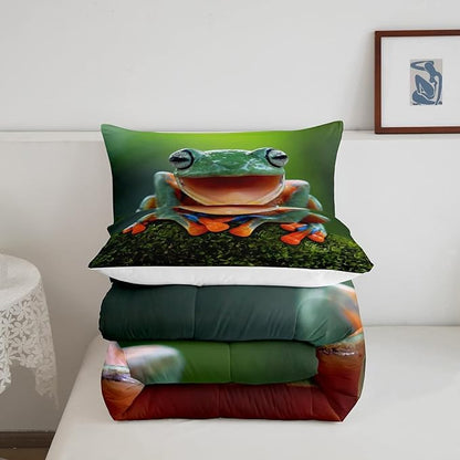 Feelyou Frog Bedding Set Tropical Amphibian Comforter Set for Kids Boys Girls 3D Animal Theme Comforter Tropical Nature Theme Decor Quilt Set Bedroom Collection 2Pcs Twin Size