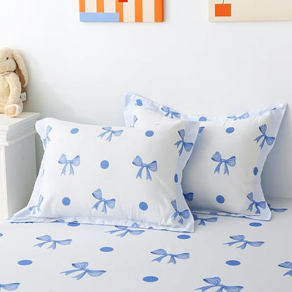 Wajade 7 Piece Blue Bow Comforter Set for Girls Kids Full Size Bedding Set with Sheet and 2 Pillowcases 2 Pillow Shams Cute Girls Bed in a Bag as Birthday Choice