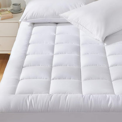 CozyLux Full Size Mattress Pad Pillow Top Cotton Cooling Mattress Topper 8-21" Deep Pocket Mattress Cover Quilted Fitted Cooling 450GSM Mattress Protector (54x75 Inch,White)