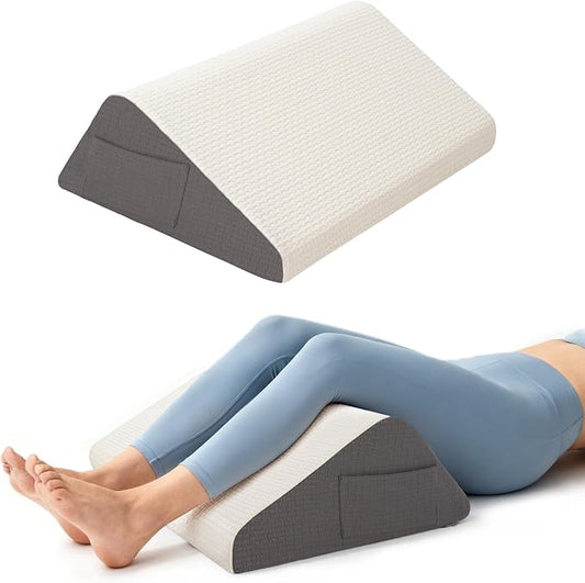 Knee Wedge Pillow for After Surgery, Leg Elevation Pillow for Knees Ankles Hip Back Pain Relief, 8" Triangle Leg Pillow for Swelling Blood Circulation, Knee Pillow for Sleeping, Washable Cover, Grey