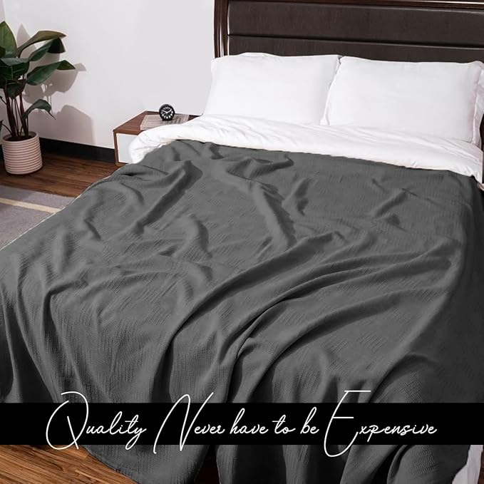 Avalon Bedding 100% Cotton Blankets Queen Size Thermal Blanket (90"x90") - Perfect Cotton Blanket Queen Size for Layering Bed in Any Season - Cotton Blankets for Bed (Grey)