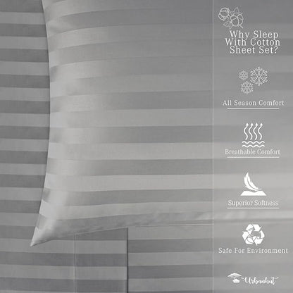 URBANHUT 1000 Thread Count Egyptian Cotton Sheets Damask Striped Full Size, Long Staple Soft & Breathable, 4 Pc Bed Sheet Sets, Luxury Hotel Sateen Sheets Fits 16" Deep Pocket - Dark Grey