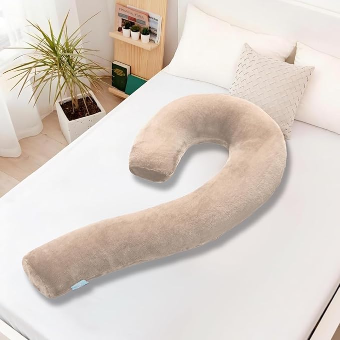 Body Pillow for Adults - Soft Long Bed Pillows Insert for Sleeping - Shredded Memory Foam and Removable Washable Cover - Swan Shaped Side Sleeper Pregnancy Pillow 49 Inch (Light Brown)