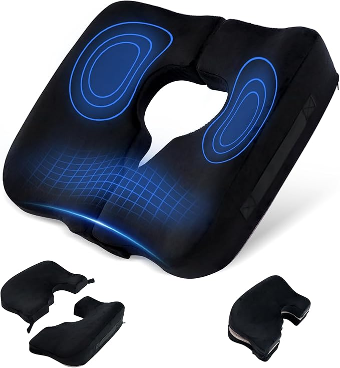 IFOYO Bed Sore Cushions for Butt, Memory Foam Tailbone Pain Relief Cushion, T-Shaped Anti-Slip Bedsore Pressure Relief Pillow for Sleeping & Sitting, Post-Surgery, Wheelchair Users, Washable Cover