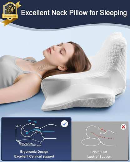 Cervical Neck Pillows&Reading Pillow for Bed Rest Lying,Book Leaning Wedge and Prone, Ergonomic Memory Foam Bed Wedge Pillow for Headboard, Chin & Back Support Pillows on Bedrest Couch（White）
