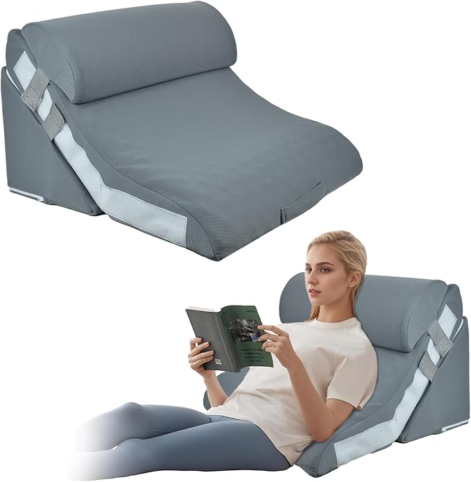 3PCS Wedge Pillow Set for After Surgery, Wedge Pillow for Acid Reflux Relief, Adjustable 9&12inch for Headboard, Orthopedic Memory Foam for Neck&Back Support,Grey