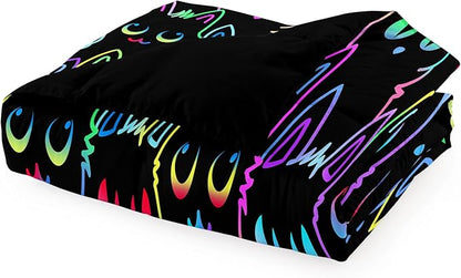 Cats Full Size Comforter Set for Girls - Cartoon Cats Bedding Set for Girls Room Lovely Cats Pattern Girls Bedding Set Soft Breathable Cats Comforter with 2 Pillowcases for All-Season