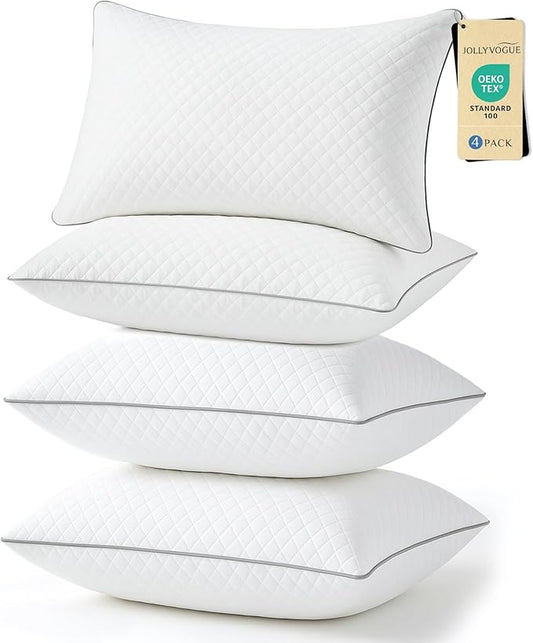 JOLLYVOGUE Pillows Standard Size Set of 4, Oeko-Tex Certified Bed Pillows for Side, Back, and Stomach Sleepers - Medium Support Down Alternative Filling, Machine-Washable