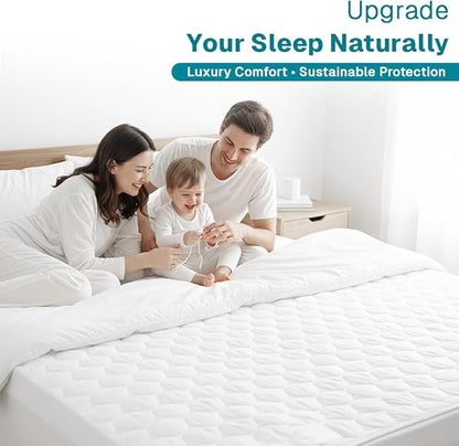 FABDREAMS Organic Quilted Mattress Protector Full Size | Mattress Pad| Mattress Cover| Naturally Breathable | Noiseless| Fits up to 17" Deep Pockets| Temperature Regulating | Full | White