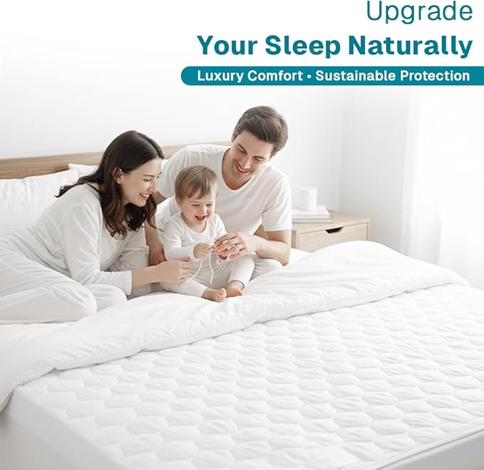 FABDREAMS Organic Quilted Mattress Protector Cal King Size | Mattress Pad| Mattress Cover| Naturally Breathable | Noiseless| Fits up to 17" Deep Pockets| Temperature Regulating | White