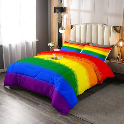 Feelyou Rainbow Bedding Set Colorful Rainbow Comforter Set for Kids Boys Girls Multicolor Comforter Ultra Soft Quilt Set 1 Comforter Set with 2 Pillowcases Queen Size