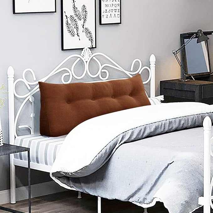Wedge Headboard Pillow Dorm Room Reading Pillow Back Support for Sitting Up in Bed Bolster Lumbar Cushion Body Positioning Bedrest Corduroy (Coffee, Full (54 * 8 * 20in))