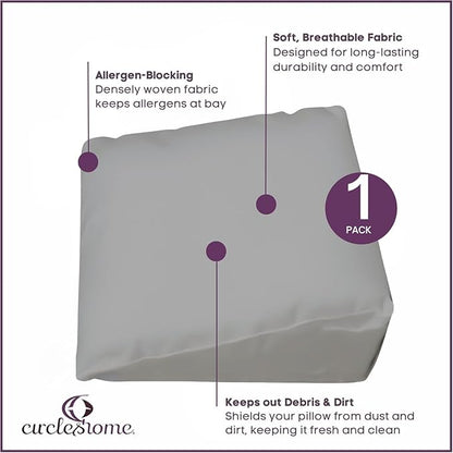 CirclesHome Wedge Pillow Cover 100% Cotton, Zippered Wedge Pillow Case Protector, Soft, Hypoallergenic & Breathable - Light Grey, (24Wx25Lx12)