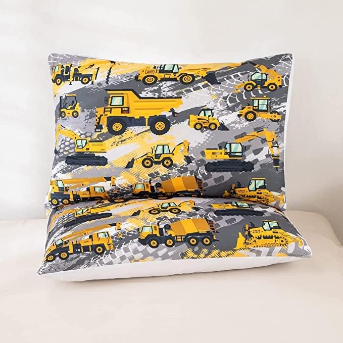 Feelyou Boys Cartoon Car Bedding Set Kids Construction Vehicles Comforter for Kids Children Cartoon Machinery Truck Comforter Set Construction Site Cars Duvet Set King Size 3Pcs, Multi 53
