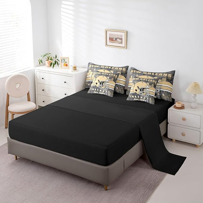 Erosebridal Classic Football City Sports Bedding Set for Boys Men Women Gridiron Bed in A Bag,Rugby Decor City Silhouette Comforter Sets with Sheets Retro Grunge Brown Bed Set Queen