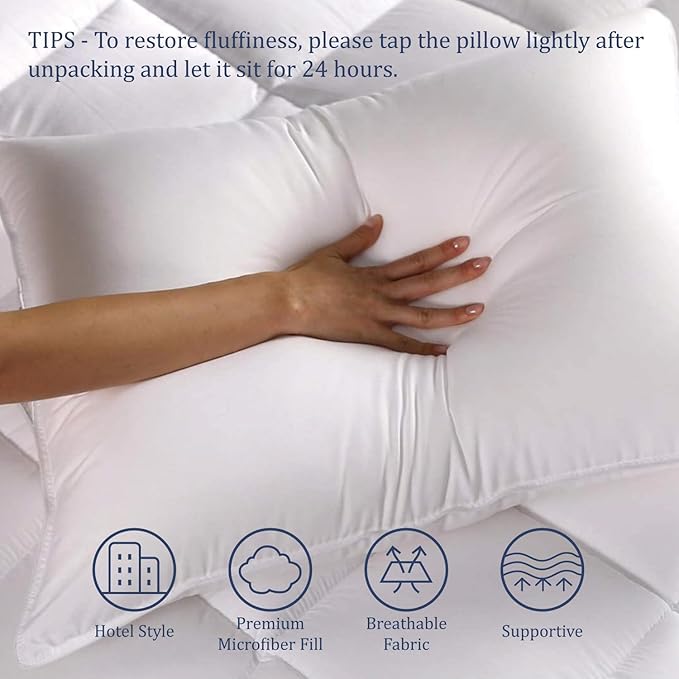 Seward Park Bed Pillow King Size Set of 2, Shams Insert 20 x 36 inch, Down Alternative Cooling Pillows for Stomach, Side or Back Sleeper