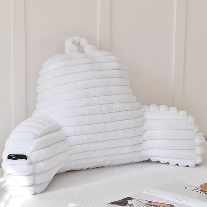 Yaoshuho Large Reading Pillow for Adults, Back Support Pillow for Sitting Up in Bed with Arms, Couch for Lounging Bedrest, White