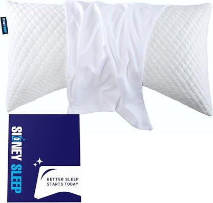 Sidney Sleep Curved Pillow Covers - Full Length Zipper Closure - Premium Soft Brushed Microfiber - 20 x 37 Inches - Fits Curved Side Sleeper Pillows (King, White)