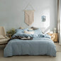 Light Blue Duvet Cover Queen, 100% Washed Cotton Linen Like Textured Solid Casual Modern Style Blue Bedding Set, with Zipper Closure, Luxury Soft Relaxed Feel Natural Wrinkled Comfy (3pcs, Queen)