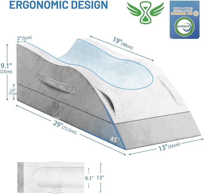 Leg Elevation Pillows, Wedge Pillow for After Surgery, Memory Foam Leg Support Adjustable, Comfort Care for Back Knee Hip Ankles Pain, Knee Pillow for Sleeping Blood Circulation Light Grey & White