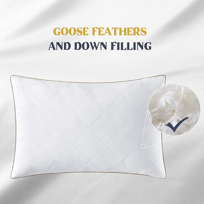 puredown® Goose Feathers and Down Pillow with Diamond Quilting with 100% Cotton Cover, Pack of 1, Standard Size