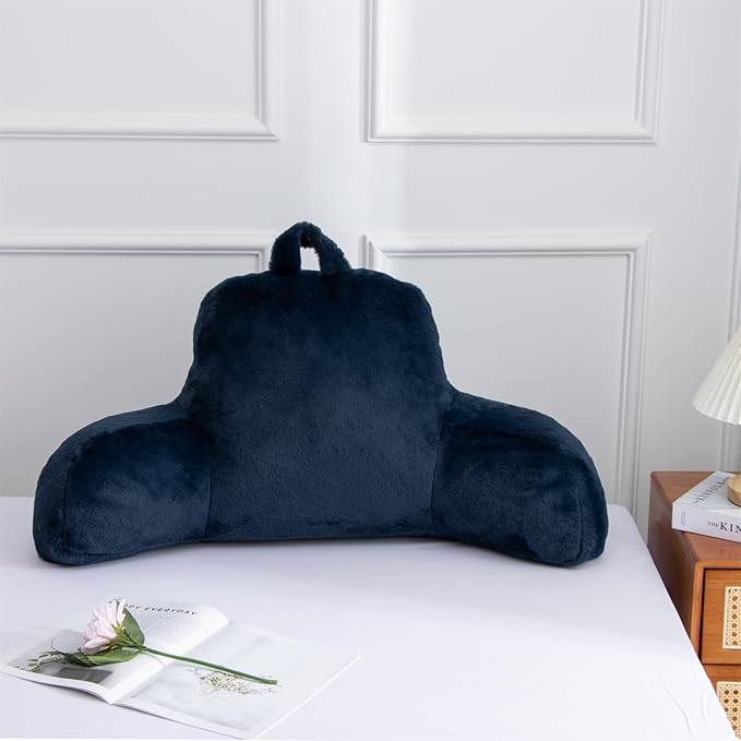 Aimuan Reading Pillow Bed Rest Wedge Large Adult Backrest Pillow with Arms Back Support for Sitting Up in Bed Cushion Incline Rest Sleeping Snoring Pillow, Dark Blue