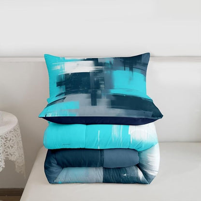Feelyou Abstract Comforter Modern Abstract Art Comforter Set for Boys Girls Children Teal Blue Pattern Bedding Set Room Decor Full Size Duvet Set 3Pcs