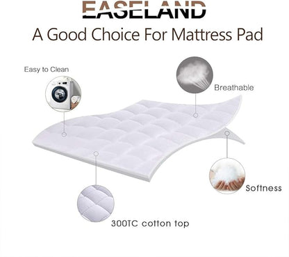 EASELAND RV King Mattress Pad Pillow Top Mattress Cover Quilted Fitted Mattress Protector Cotton Top 8-21" Deep Pocket Cooling Mattress Topper (72x80 Inches, White)