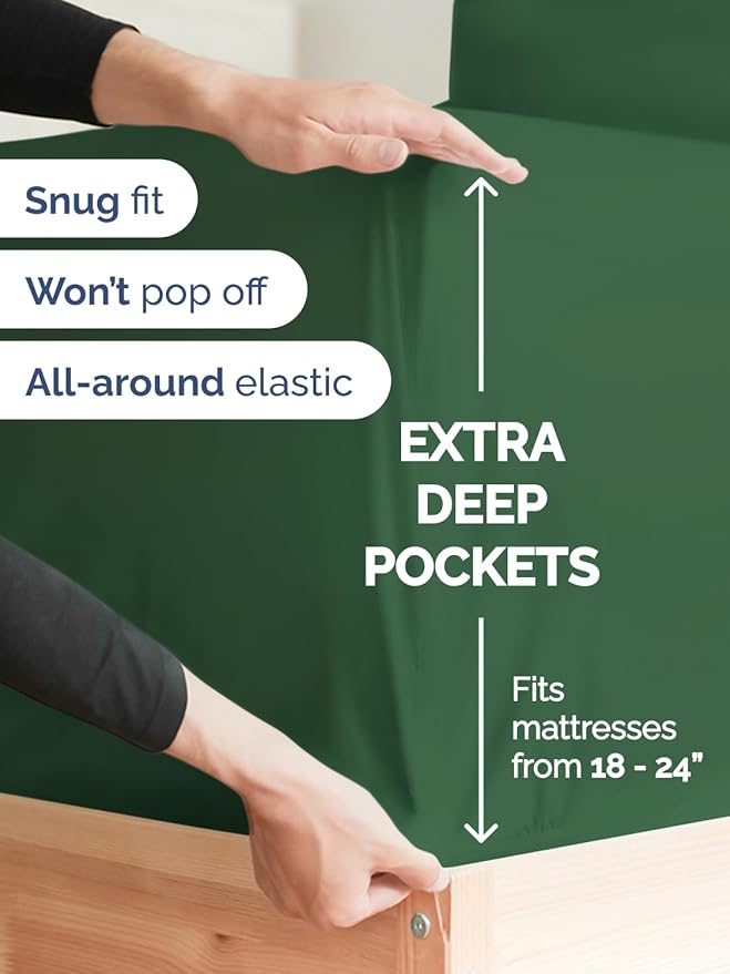 Extra Deep King Sheet Set - 6 Piece Breathable and Cooling Sheets - Hotel Luxury Bed Sheets Set - Easy Fit - Soft, Wrinkle Free and Comfy Sheets Set - Emerald Green Sheet Set with Extra Deep Pockets