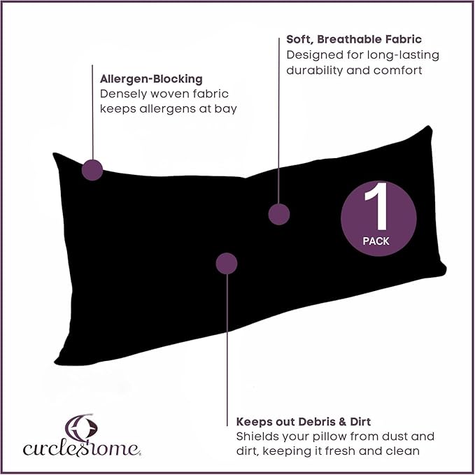 CirclesHome Pillow Protectors Single Pack Body (20 x 55) Zippered - 100% Cotton Breathable Pillowcases - Protects Pillows from Dirt, Dust and Debris (Body- Single Pack - 20x55)