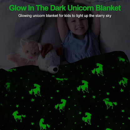 TEHALK Unicorn Glow in The Dark Blanket for Girls/Kids, 60% Polyester/40% Flannel, 40"x60", Pink, Cartoon Unicorn with Star