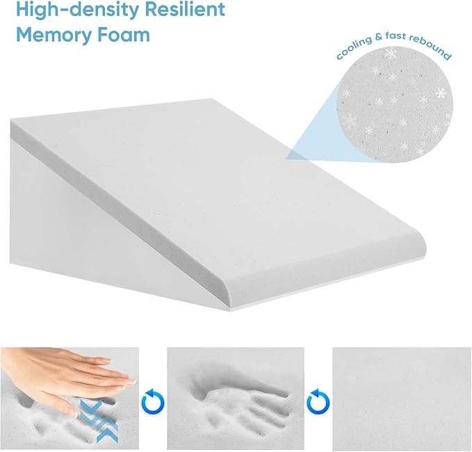Wedge Pillow, 12 Inch Bed Wedge Pillow for Headboard, Pillow Wedge for Acid Reflux Relief, After Surgery, Sleeping，Back Pain Relief, Memory Foam Top, White