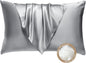 BHZ Grey Satin Goose Down Feather Pillows King Size with Satin Pillowcase for Hair and Skin, Cooling Pillow Cases Similar to Silk Pillow Cases, Decorative for Women, Mom Men