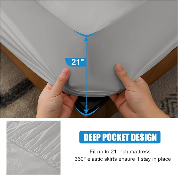 2 Pack Mattress Protector Full Size 100% Waterproof Fitted Mattress Cover, Breathable Noiseless & Machine Washable Bed Cover Deep Pocket from 5" to 21", Bed Protector for Pets Kids Adults Dark Grey