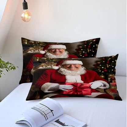 Merry Christmas Duvet Cover Set, Santa Claus Bedding Set Twin Size for Boys Adults Xmas Bedroom Decor Duvet Cover Set Sets, Red