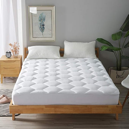 Twin XL Mattress Pad, 8-21" Deep Pocket Protector Ultra Soft Quilted Fitted Topper Cover Fit for Dorm Home Hotel -White