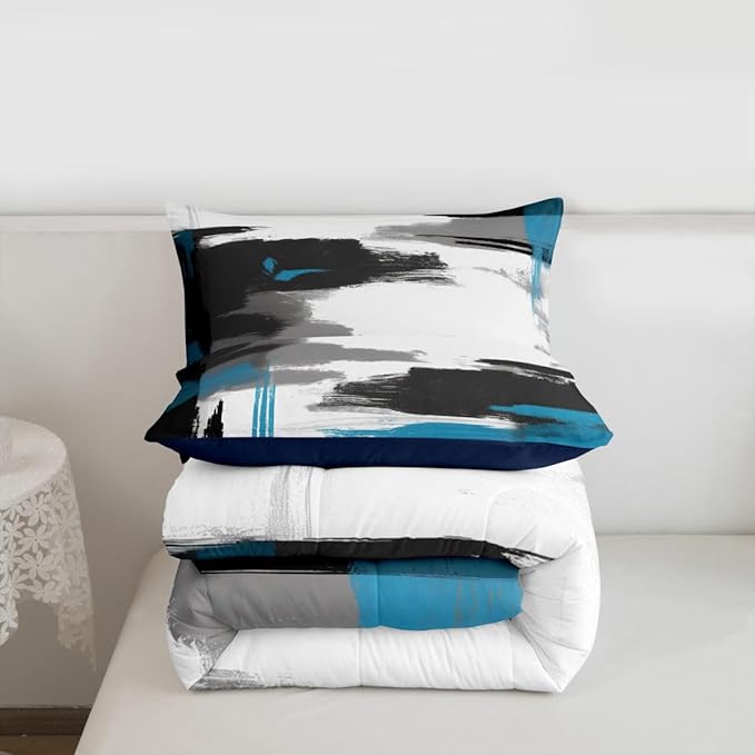 Feelyou Abstract Comforter Modern Abstract Art Comforter Set for Boys Girls Children White Grey Blue Pattern Bedding Set Room Decor Full Size Duvet Set 3Pcs