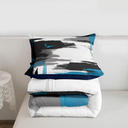 Feelyou Abstract Comforter Modern Abstract Art Comforter Set for Boys Girls Children White Grey Blue Pattern Bedding Set Room Decor Full Size Duvet Set 3Pcs
