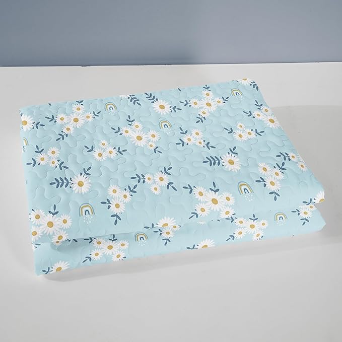 QOOMO Daisy Quilt Set King Size,Rainbow Bedspread Coverlet Set,Floral 3Pcs Bedding Set Printed Quilt with 2 Pillowcases,Soft and Lightweight,for All Seasons