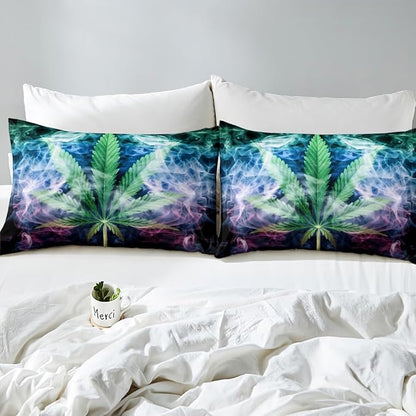 Cannabis Leaves Queen Size Comforter Cover,Psychedelic Smoke Duvet Cover with 2 Pillowcase,Marijuana Leaf Weed 3 Pieces Quilt Set,Hippie Plant Chic Bedding Set,Teens Adults Birthday Gift,No Comforter