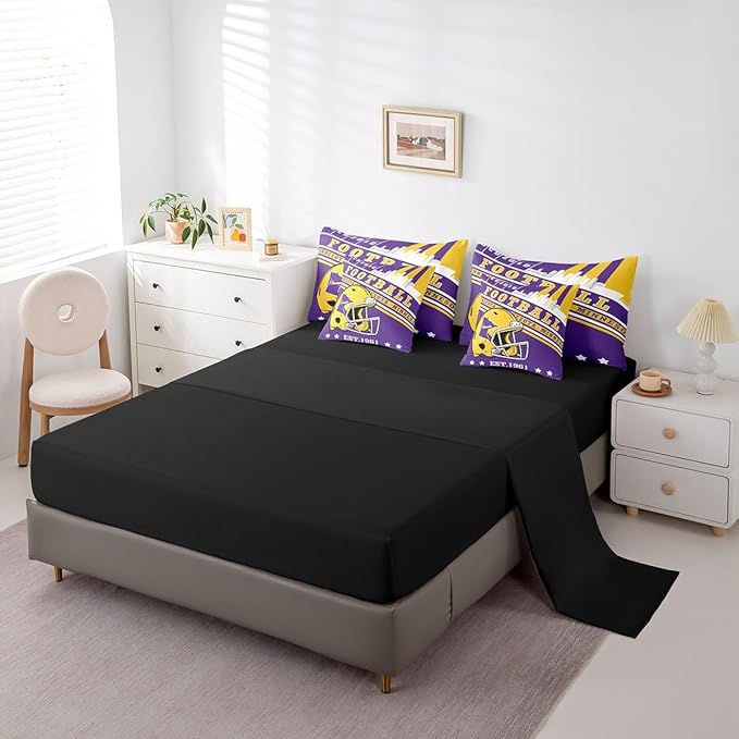 Erosebridal Football Bedding Rugby Seasonal Color Comforter Set Queen, Cartoon 3D Helmet Sports City Illustration Comforter + Flat Sheet + Fitted Sheet + 2 Pillowcases + 2 Throw Pillow Covers