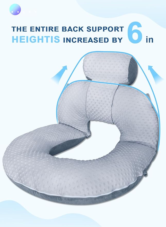 INSEN Reading Pillow, Back Pillow for Sitting in Bed and Couch, Gaming Pillow for Adults, Sit Up Support for Bed (Upgrade-Dot Velvet-Grey, Upgraded)