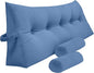 Triangular Reading Bed Rest Pillow Large Bolster Cushion Headboard Backrest Wedge Pillow with Two Detachable Roll Pillows for Neck & Lumbar Support (Blue, Queen: 59 x 8 x 20 inches)