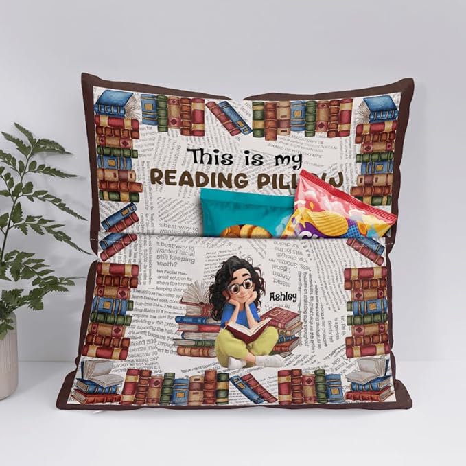 ENCYCOM Personalized Book Reading Pocket Pillow - Custom Reading Pillows with Name – Uniqua Gift for Bookworm Girls, Women Who Love Books, Perfect for Bed or Cozy Corner (Reading Pillow 09)