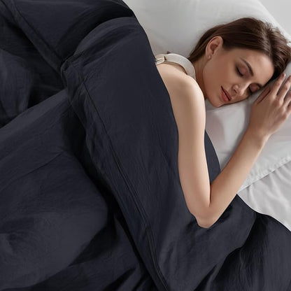 NEXHOME PRO Queen Duvet Cover Set, 100% Certified Organic Cotton with Washed Feel & Linen-Like Texture, Comfortable & Breathable, Home Bedding Set Dark Grey (No Comforter) 9090