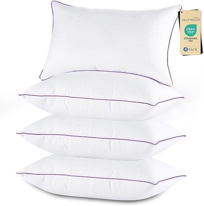 JOLLYVOGUE Pillows Standard Size Set of 4, Washable Supportive Bed Pillows with Super Soft Down Alternative Fill, Luxury Fluffy Hotel Quality for Side, Back and Stomach Sleepers