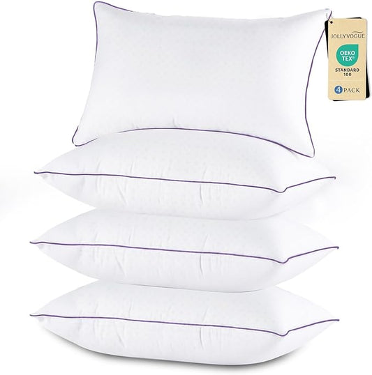 JOLLYVOGUE Pillows Standard Size Set of 4, Washable Supportive Bed Pillows with Super Soft Down Alternative Fill, Luxury Fluffy Hotel Quality for Side, Back and Stomach Sleepers
