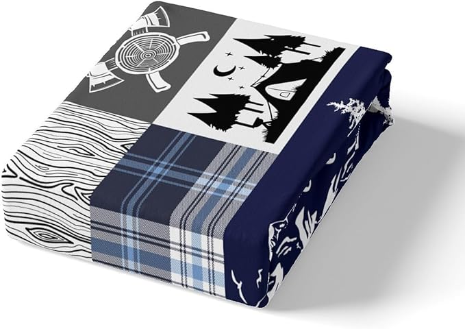 Camping Adventure Duvet Cover Set King Size for Teens,RV Camper Accessories for Travel Trailers Comforter Cover with 2 Pillowcases,Rustic Blue Plaid Boho Aztec Exotic Microfiber Bedding Quilt Cover